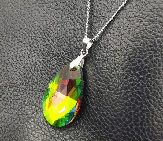 Oil Spill Colorful Multicolor Teardrop Crystal  Pendant Necklace