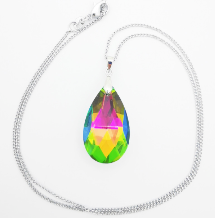 Oil Spill Colorful Multicolor Teardrop Crystal  Pendant Necklace