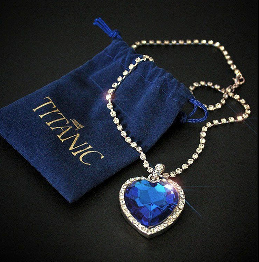 Titanic Heart of Ocean Blue Heart Pendant Necklace & Earring Set with Bag