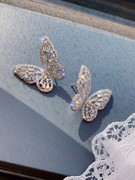 Zircon Butterfly Decor Stud Post Earrings