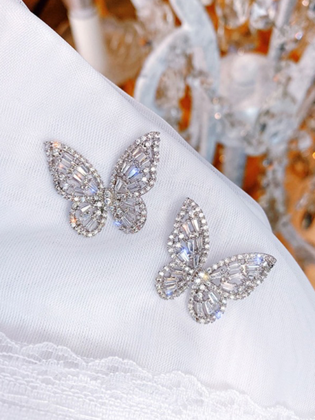 Zircon Butterfly Decor Stud Post Earrings