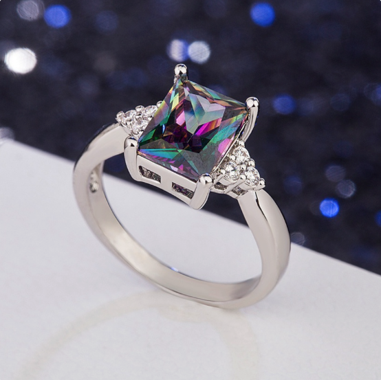 Ladies Mystic Topaz Rainbow Colorful Ring  Size 10