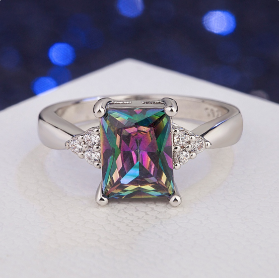 Ladies Mystic Topaz Rainbow Colorful Ring  Size 10