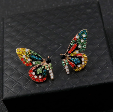 Butterfly Sterling Silver 925 Multicolor Post Earrings