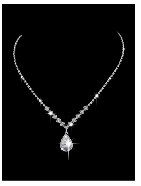Zircon Droplet Necklace and Earring Set (Silver) ❗️DEAL ❗️