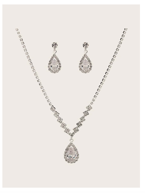 Zircon Droplet Necklace and Earring Set (Silver) ❗️DEAL ❗️