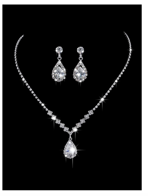 Zircon Droplet Necklace and Earring Set (Silver) ❗️DEAL ❗️