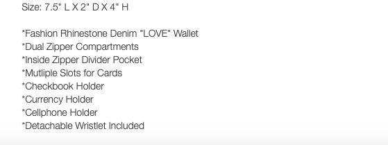 Fashion Wallet   " Love " Denim