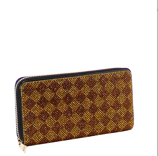 Luxury Fashion Wallet  BLING BROWN Checkered  Zip Around