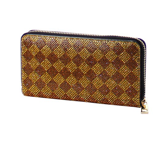 Luxury Fashion Wallet  BLING BROWN Checkered  Zip Around