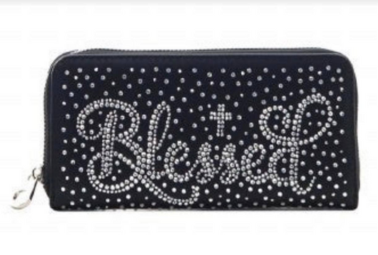 Fashion Wallet  BLESSED  Bling Wallet with Crystals   -  Black