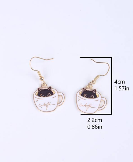 Cat and Teacup "CATFE" Earrings ( High Sell Through )