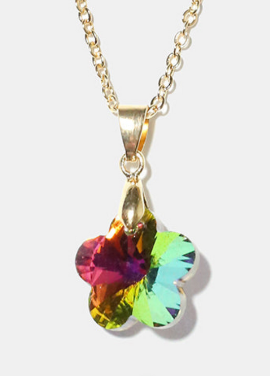 Flower Blossom ~ Multicolor Oil Spill Iridescent Gemstone Necklace