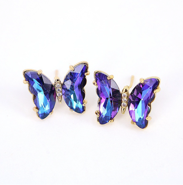 CUBIC ZIRCONIA BLUE / PURPLE CRYSTAL BUTTERFLY EARRINGS