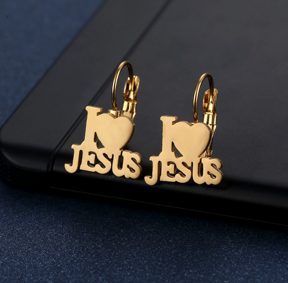 " I Love Jesus " Leverback Gold Earrings