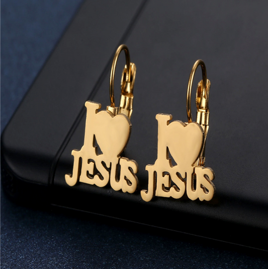 " I Love Jesus " Leverback Gold Earrings