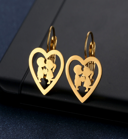 " I Love Family "  Leverback Gold Earrings