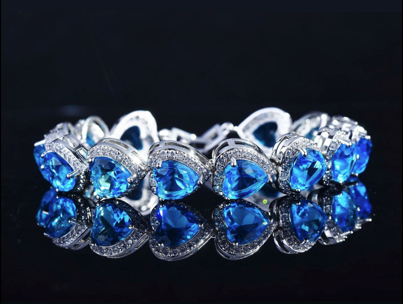 💙 Heart of the Ocean  💙  Blue Aquamarine Blue Topaz & White Cubic Zirconia Tennis  Bracelet