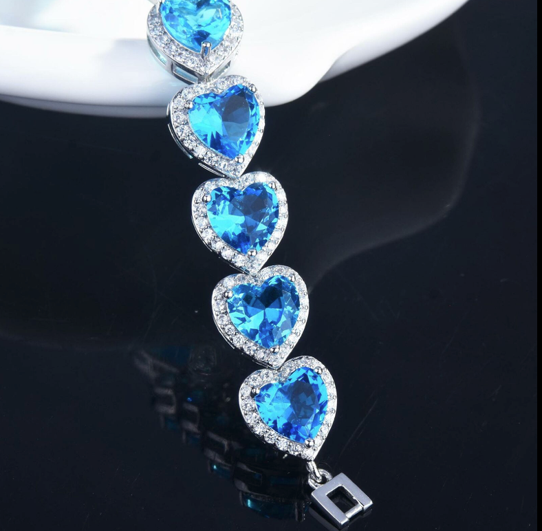 💙 Heart of the Ocean  💙  Blue Aquamarine Blue Topaz & White Cubic Zirconia Tennis  Bracelet