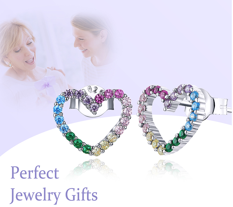 Sterling Silver Cubic Zirconia Rainbow Heart Necklace  Earrings  Bracelet  Set    ( Ladies Teens )     ((  PREORDER  ))