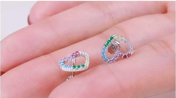 Sterling Silver Cubic Zirconia Rainbow Heart Necklace  Earrings  Bracelet  Set    ( Ladies Teens )     ((  PREORDER  ))