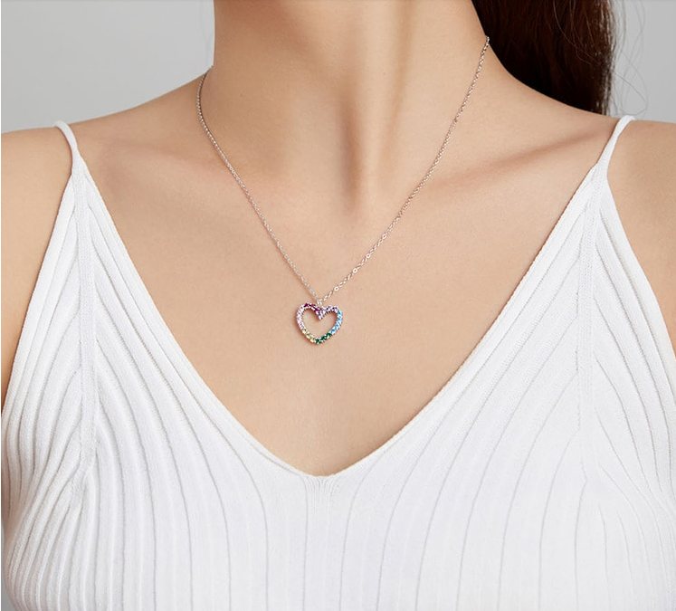 Sterling Silver Cubic Zirconia Rainbow Heart Necklace  Earrings  Bracelet  Set    ( Ladies Teens )     ((  PREORDER  ))