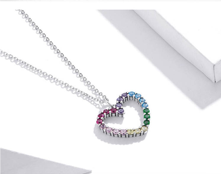 Sterling Silver Cubic Zirconia Rainbow Heart Necklace  Earrings  Bracelet  Set    ( Ladies Teens )     ((  PREORDER  ))