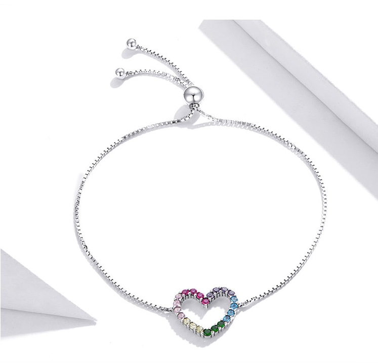 Sterling Silver Cubic Zirconia Rainbow Heart Necklace  Earrings  Bracelet  Set    ( Ladies Teens )     ((  PREORDER  ))