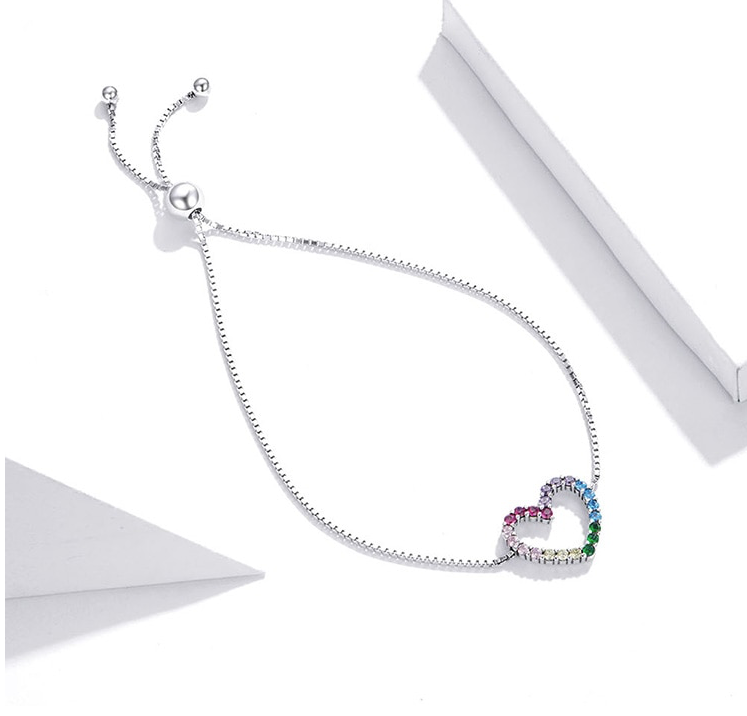 Sterling Silver Cubic Zirconia Rainbow Heart Necklace  Earrings  Bracelet  Set    ( Ladies Teens )     ((  PREORDER  ))