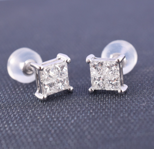 AAAA+  Princess Cut  Cubic Zirconia  on Silver Post Back Earrings    ♥️  Mermaid Tracy Favorite  ♥️     HUGE SAVINGS