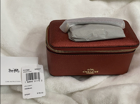 Coach  F37568  Jewelry Mini Vanity Case Leather Metallic RED  🔥 Authentic 🔥