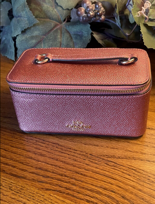 Coach  F37568  Jewelry Mini Vanity Case Leather Metallic RED  🔥 Authentic 🔥