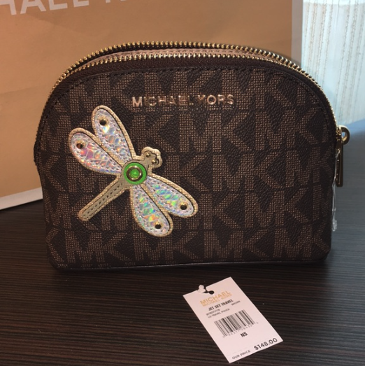 Michael Kors Cosmetic DRAGONFLY Jet Set Makeup Leather Brown 35T8GTV7 🔥Authentic 🔥