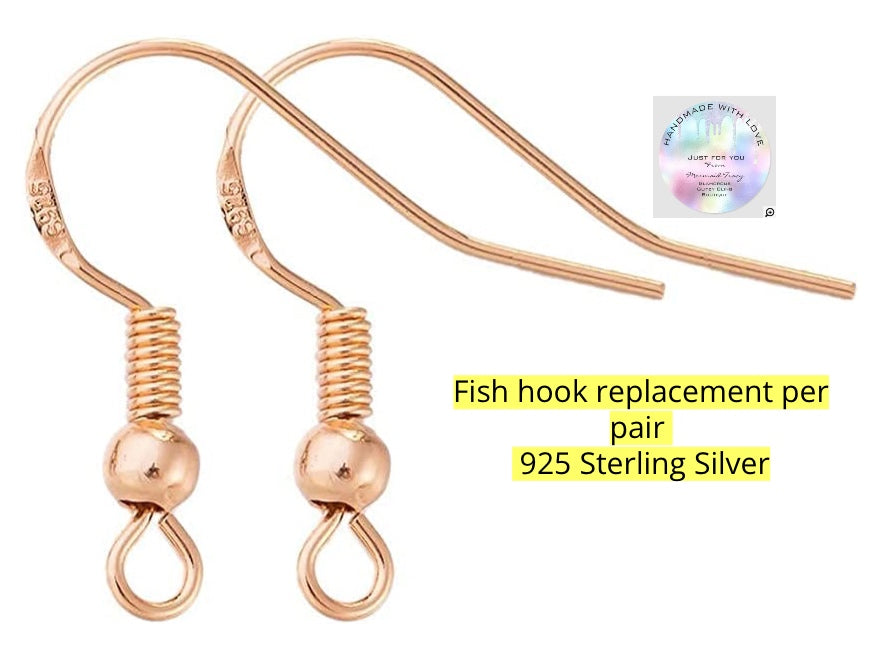 925 Sterling Silver Fish hook replacement service     (  One Pair   )  Choose Color Style