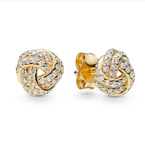 CUBIC ZIRCONIA LOVE KNOT 925 STERLING SILVER GOLD EARRINGS  (   PRE ORDER   )