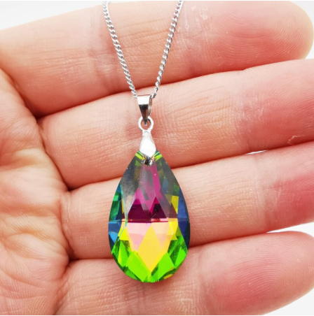 Mystic Topaz Colorful Oil Spill  Teardrop  Pendant   Necklace    🦄💜  Fan Favorite  💜🦄