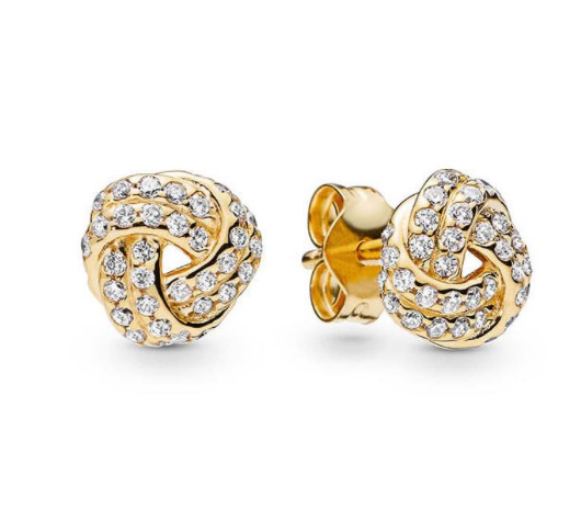 Gold 925 Sterling Silver Love Knot Cubic Zirconia CZ Stud  Earrings