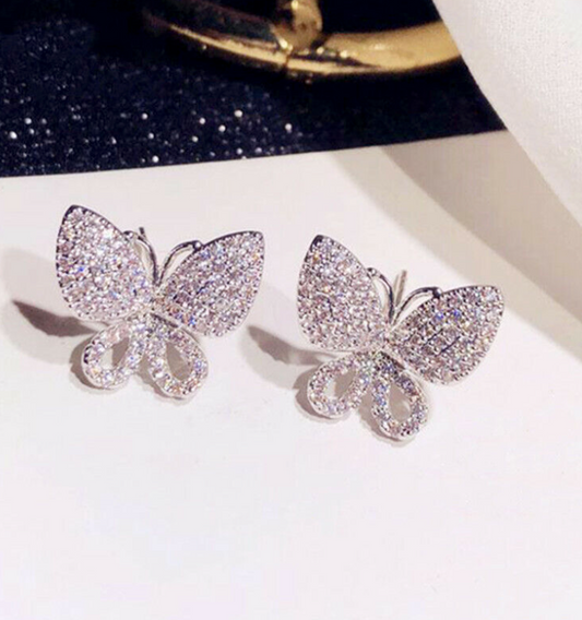 Butterfly Cubic Zirconia 925 Sterling Silver Post Back Earrings   🦋 FAN FAV 🦋