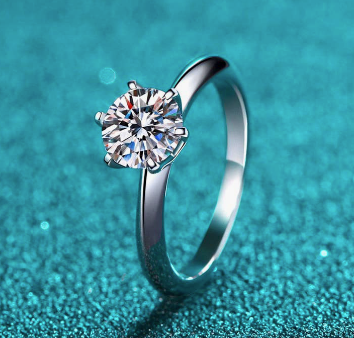 Classic Six-Prong Moissanite Engagement Ring in 925 Silver