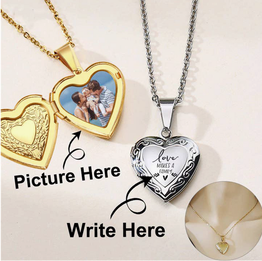 Gold  Silver Custom Heart Photo Locket Necklace  in Stainless Steel