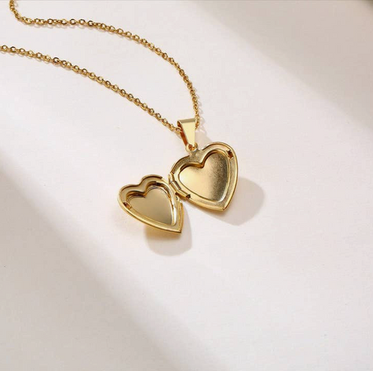 Gold  Silver Custom Heart Photo Locket Necklace  in Stainless Steel