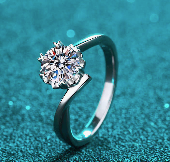 Snowflake Moissanite Engagement Ring in 925 Sterling Silver