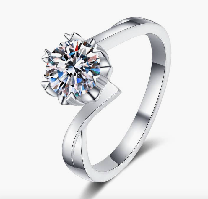 Snowflake Moissanite Engagement Ring in 925 Sterling Silver