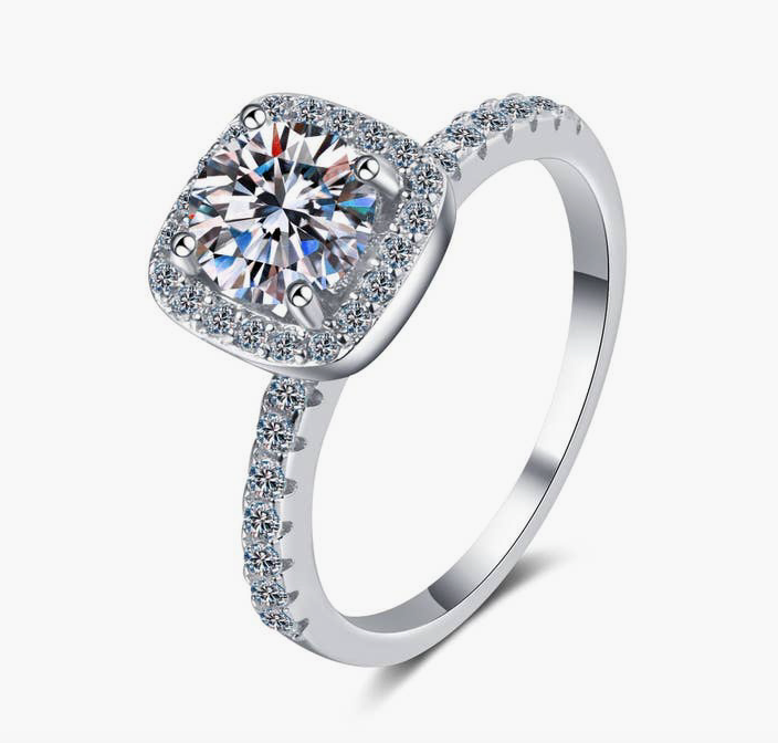 Four-Prong Moissanite Engagement Ring in 925 Sterling Silver