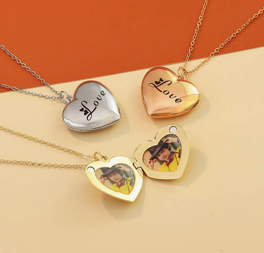 Magnetic Heart Photo Locket Necklace in Stainless Steel