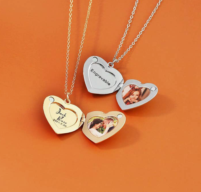 Magnetic Heart Photo Locket Necklace in Stainless Steel