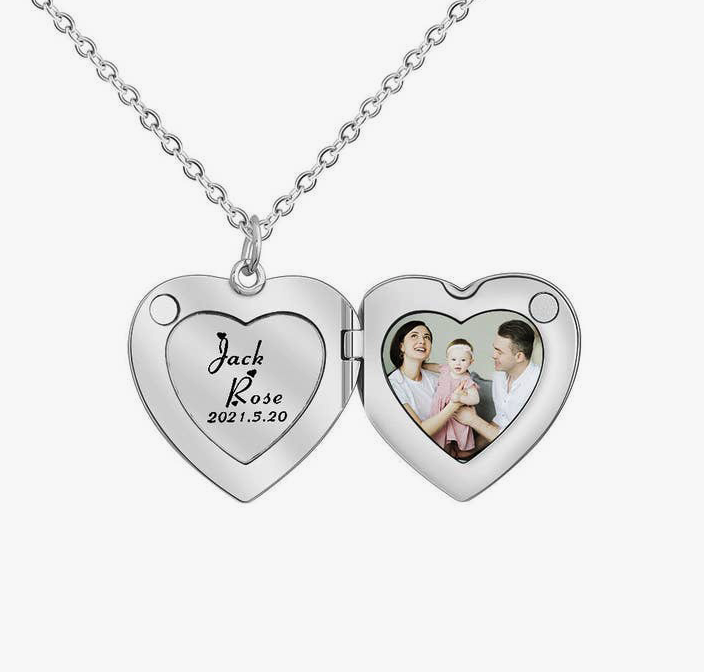 Magnetic Heart Photo Locket Necklace in Stainless Steel