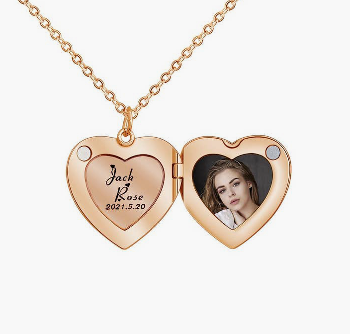 Magnetic Heart Photo Locket Necklace in Stainless Steel