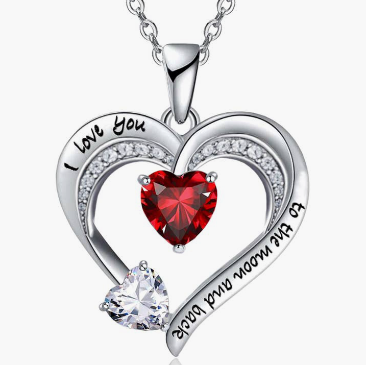 EM White Gold Filled Heart CZ Diamond Engraved Heart Necklace