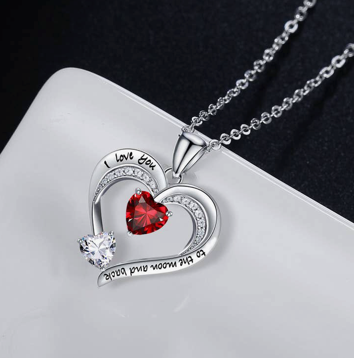 EM White Gold Filled Heart CZ Diamond Engraved Heart Necklace